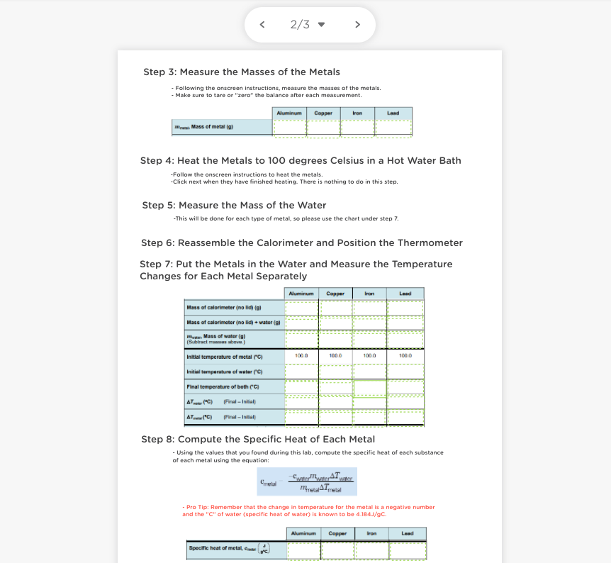 1/3 > Calorimetry and Specific Heat Lab You work for