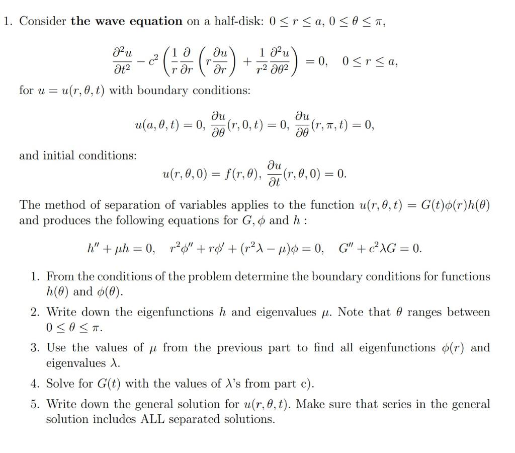 Solved 1 Consider The Wave Equation On A Half Disk 0 Chegg Com