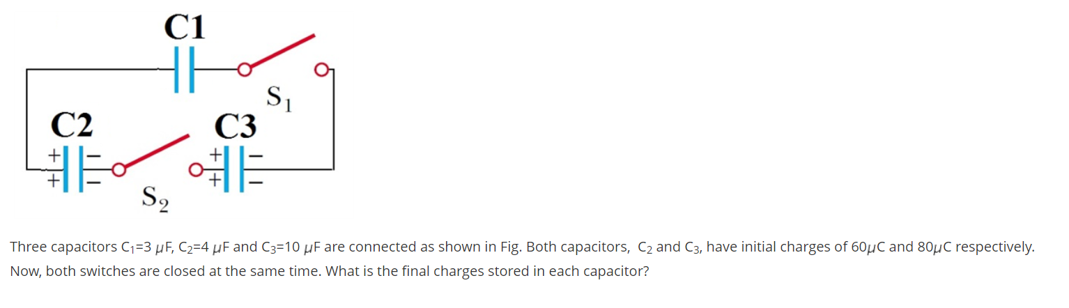 Solved C1 C2 S C3 S2 Three Capacitors C1=3 UF, C2=4 UF And | Chegg.com