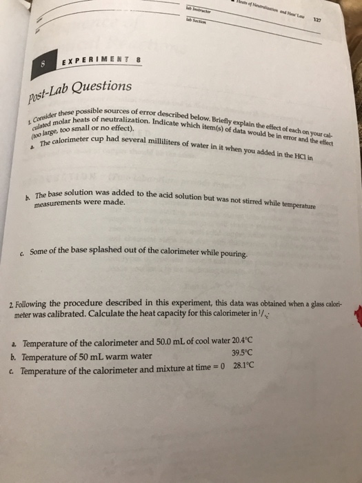 Solved EXPERIMENT 8 ab Questions post osible sources of