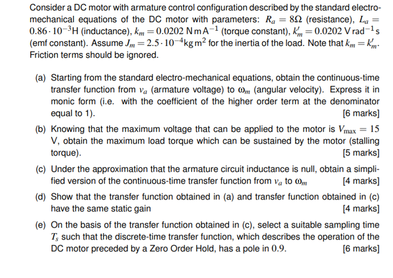 Solved Consider A DC Motor With Armature Control | Chegg.com