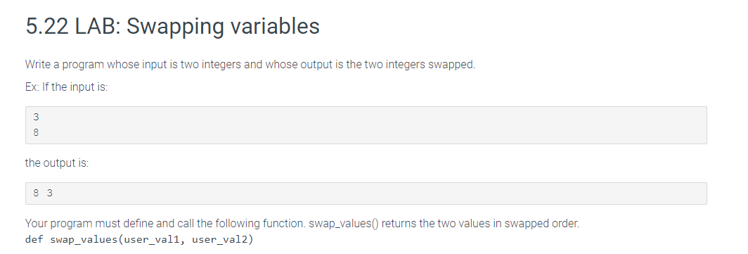 Solved 5 22 Lab Swapping Variables Write A Program Whose Chegg Com