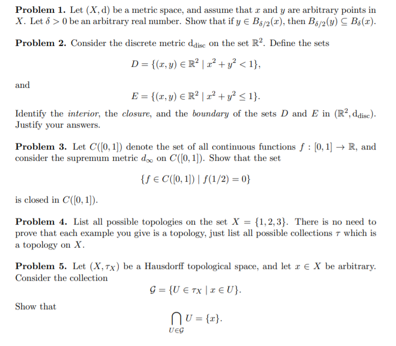 Solved Problem 1. Let (X,d) be a metric space, and assume | Chegg.com