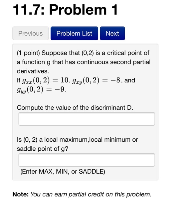 Solved 11.7: Problem 1 Previous Problem List Next (1 point) | Chegg.com