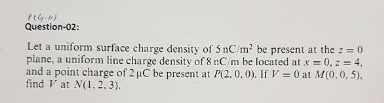 Solved Question-02: Let a uniform surface charge density of | Chegg.com