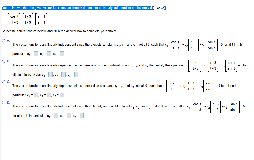 Solved Determine whether the given vector functions are | Chegg.com