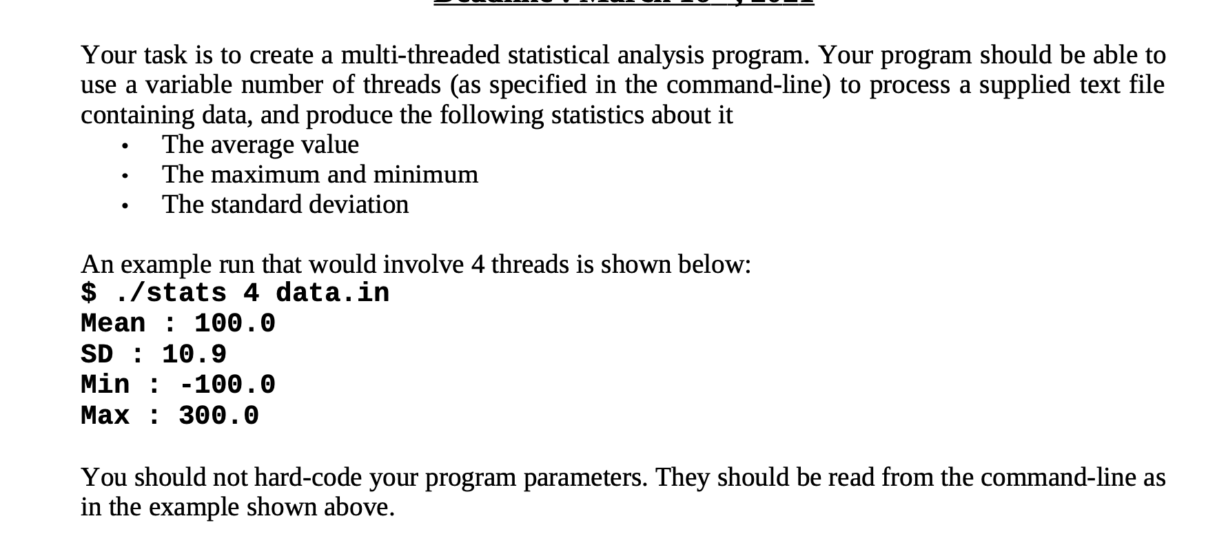Solved Your task is to create a multi-threaded statistical | Chegg.com