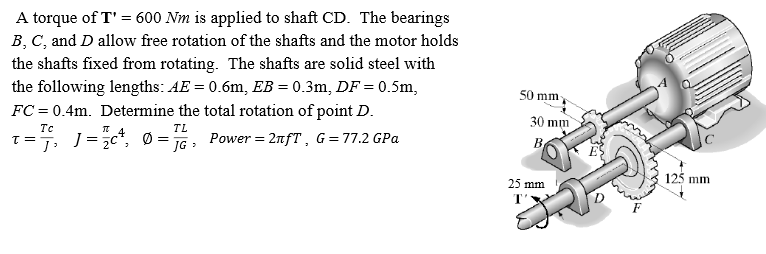 Solved A Torque Of T 600 Nm Is Applied To Shaft Cd Th Chegg Com