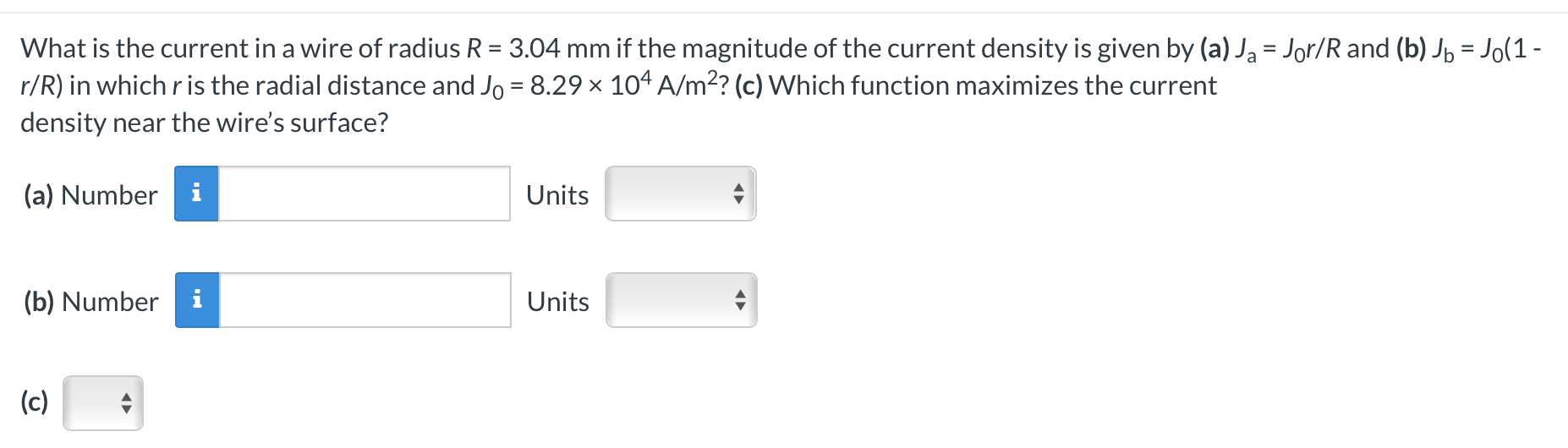 Solved What is the current in a wire of radius R = 3.04 mm | Chegg.com
