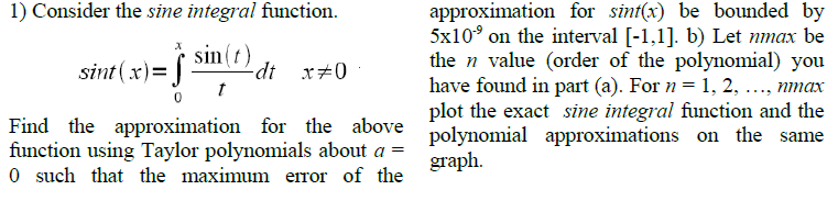 Consider the sine integral function. Find | Chegg.com