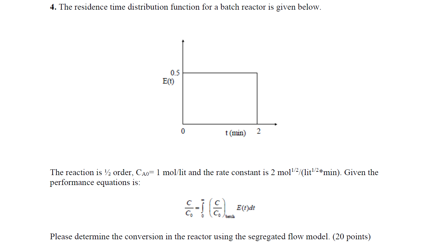 Solved 4. The residence time distribution function for a | Chegg.com