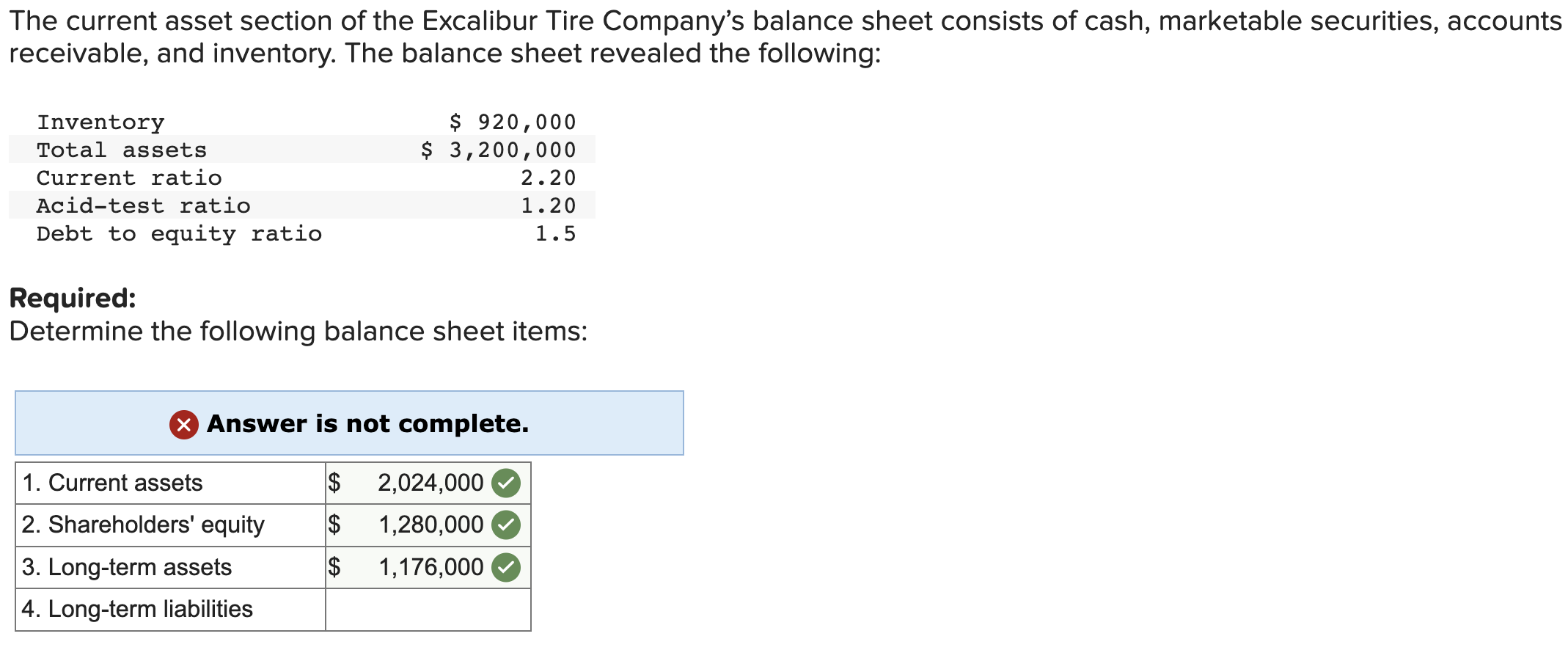 Solved The current asset section of the Excalibur Tire | Chegg.com
