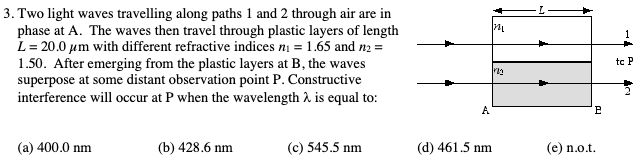 Solved 3. Two light waves travelling along paths 1 and 2 | Chegg.com