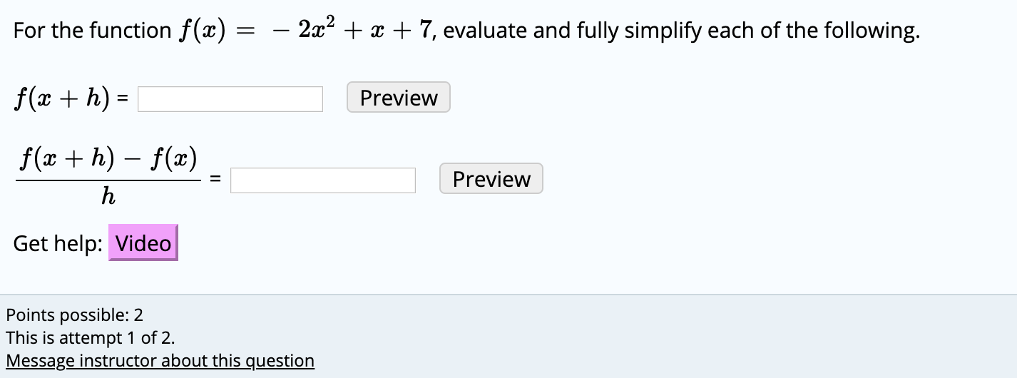 Solved For the function f(a) = – 2x2 + x + 7, evaluate and | Chegg.com