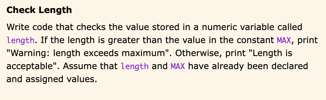 Solved Check Length Write code that checks the value stored | Chegg.com