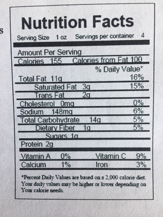 Solved Nutrition Facts Serving Size 1oz Servings per