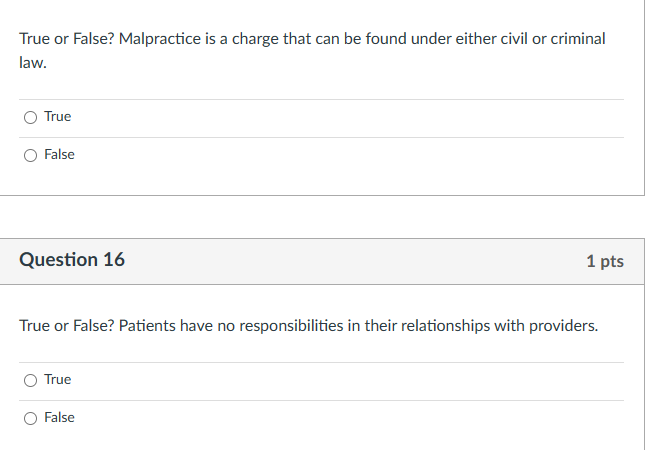 Solved True or False? Malpractice is a charge that can be | Chegg.com