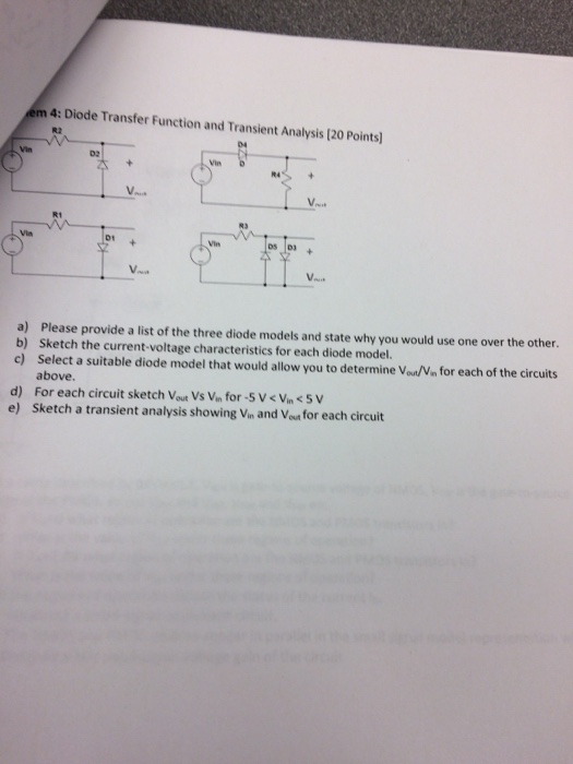 Solved 4 Diode Transfer Function and Transient Analysis (20