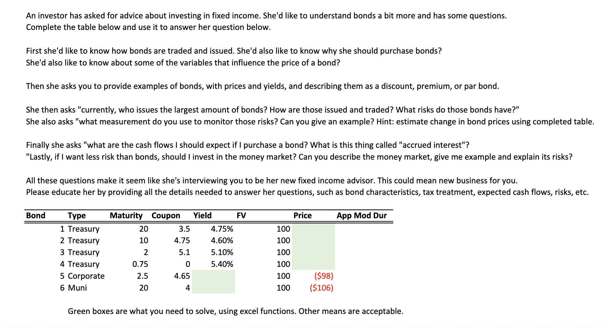 Solved An investor has asked for advice about investing in | Chegg.com