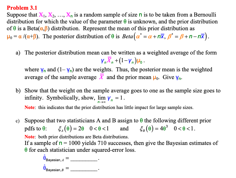 Solved ) Problem 3.1 Suppose That X1, X2, ..., Xn Is A | Chegg.com