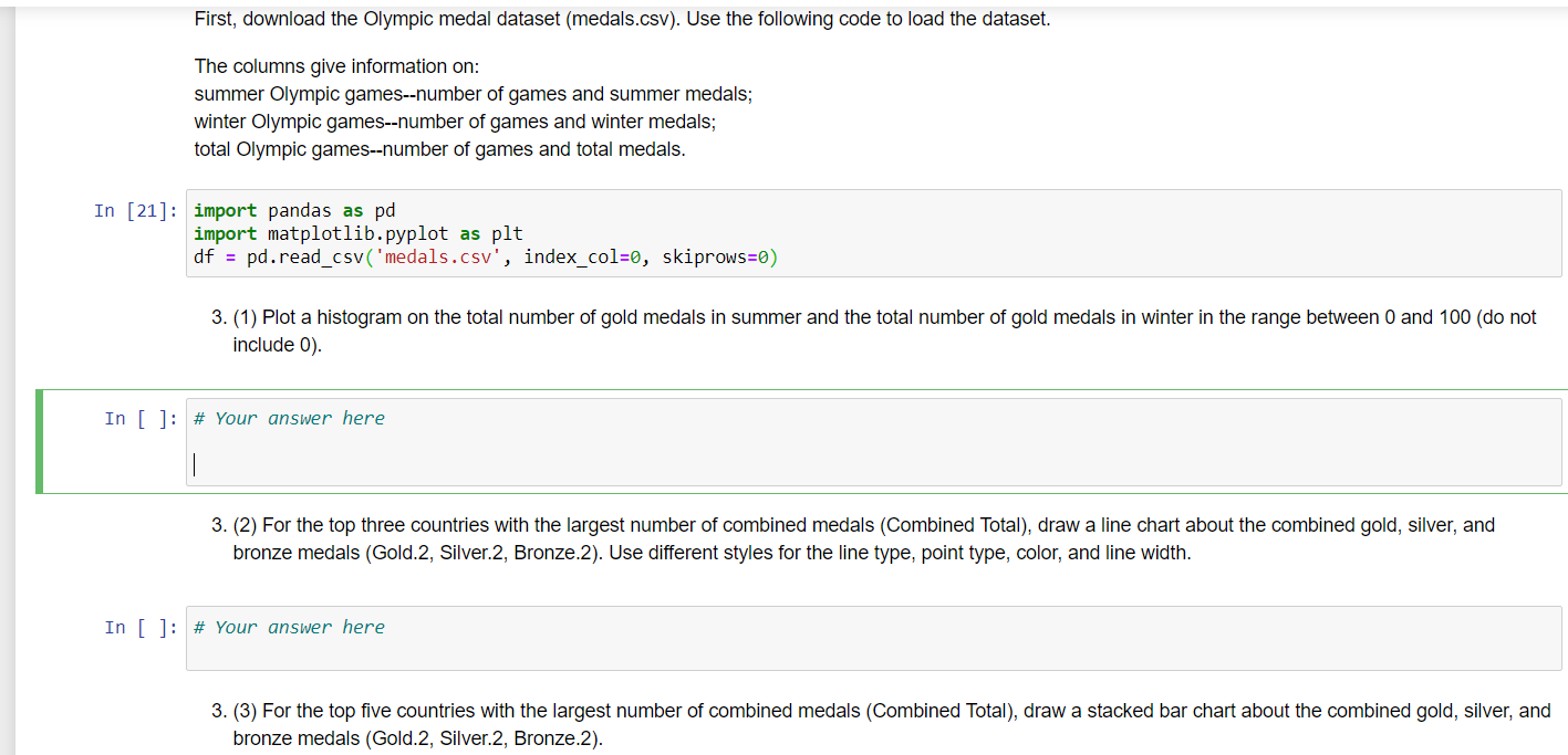 Solved First, download the Olympic medal dataset | Chegg.com