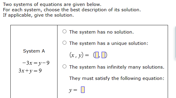 Solved Two Systems Of Equations Are Given Below. For Each | Chegg.com