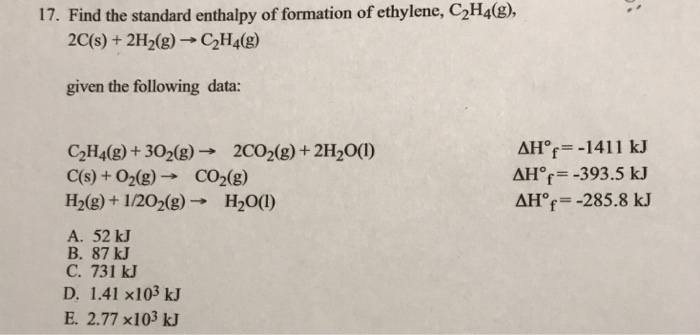 Solved 17. Find the standard enthalpy of formation of Chegg