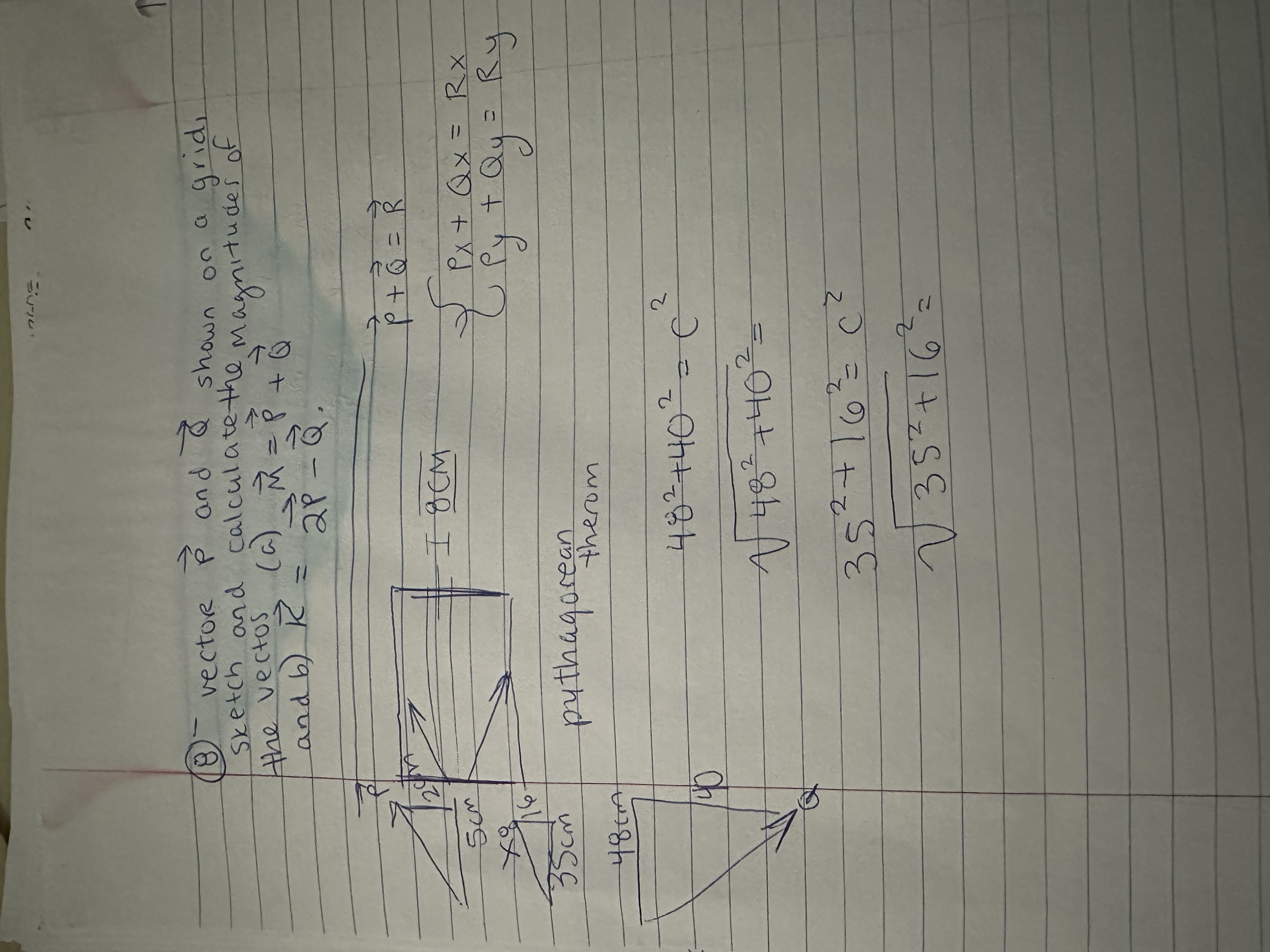 given the vectors p> and q> shown on the grid,