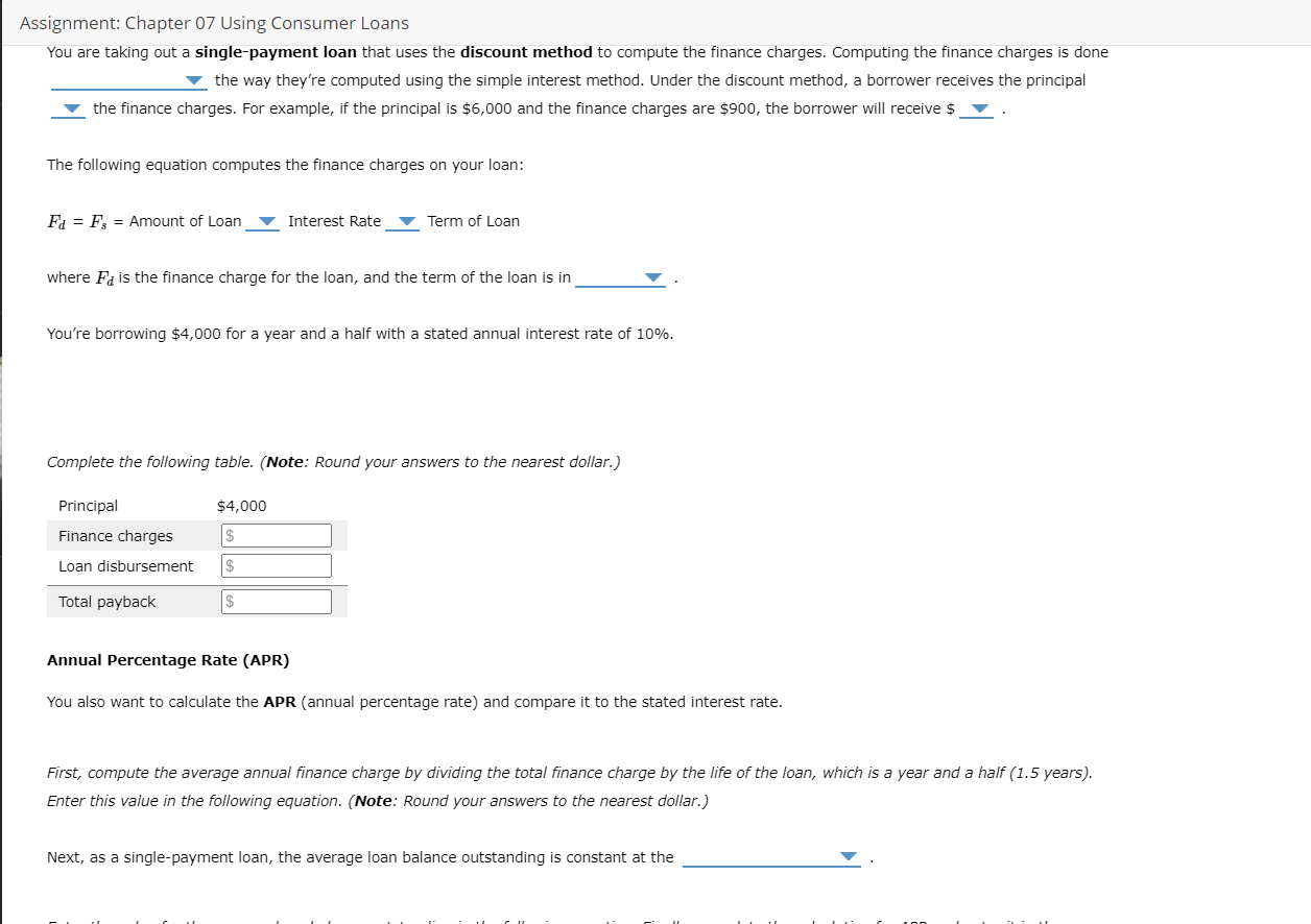 Solved Assignment: Chapter 07 Using Consumer Loans You are | Chegg.com