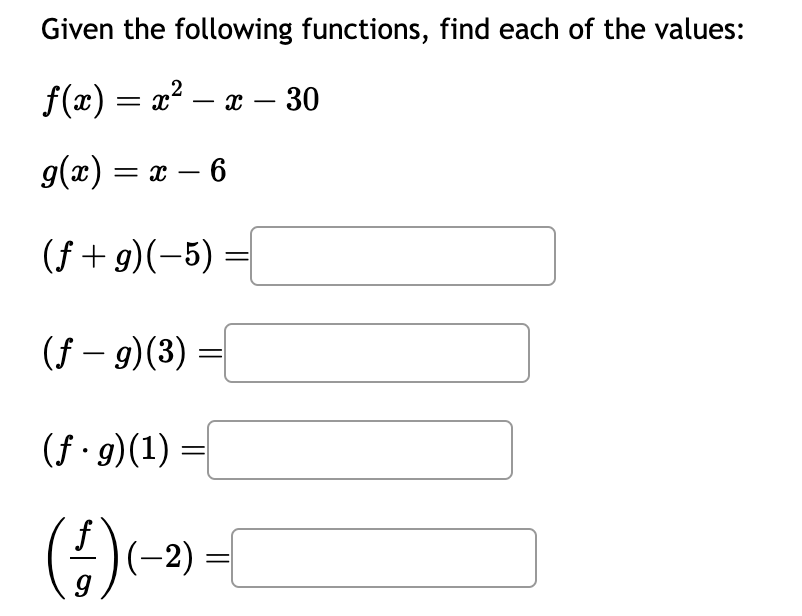 Solved Given The Following Functions, Find Each Of The | Chegg.com