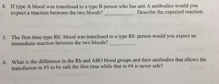 Solved 4. If type A blood was transfused to a type B person | Chegg.com
