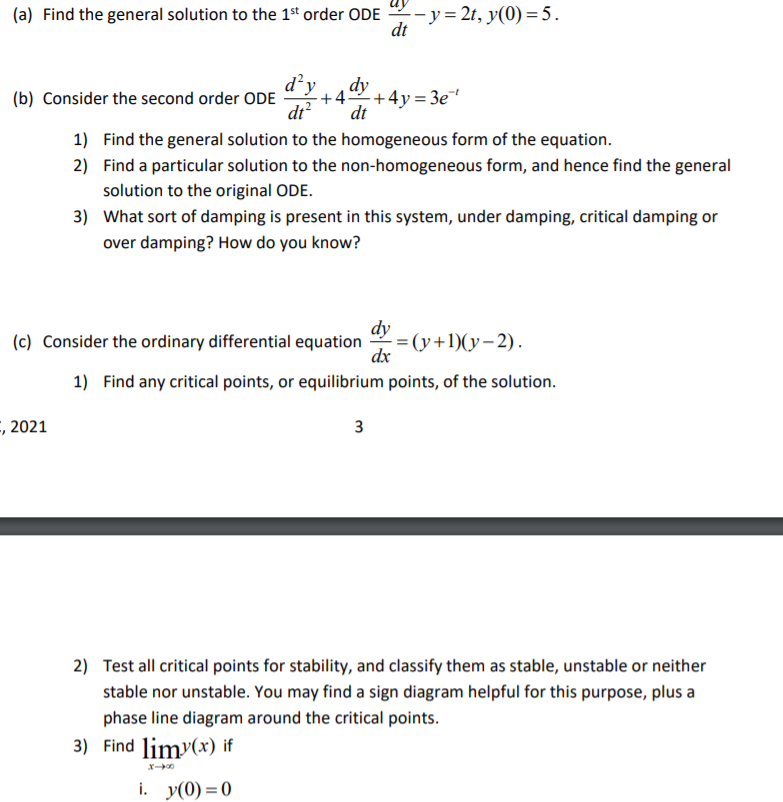 Solved (a) Find the general solution to the 1st order ODE - | Chegg.com