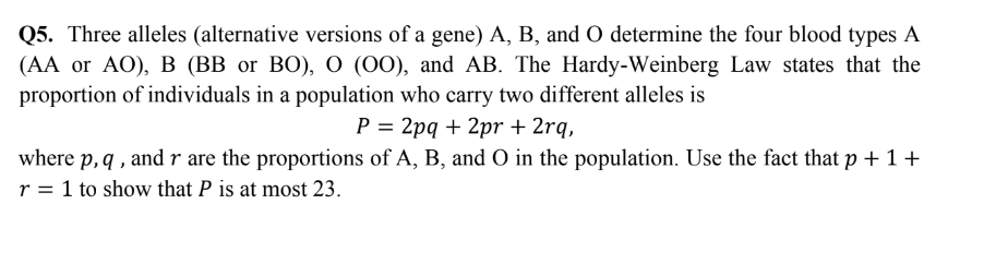 Solved Q5. Three Alleles (alternative Versions Of A Gene) A, | Chegg.com