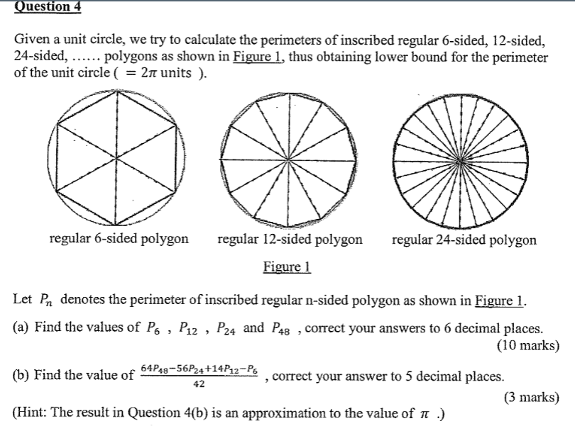 Solved Question 4 Given A Unit Circle We Try To Calculate