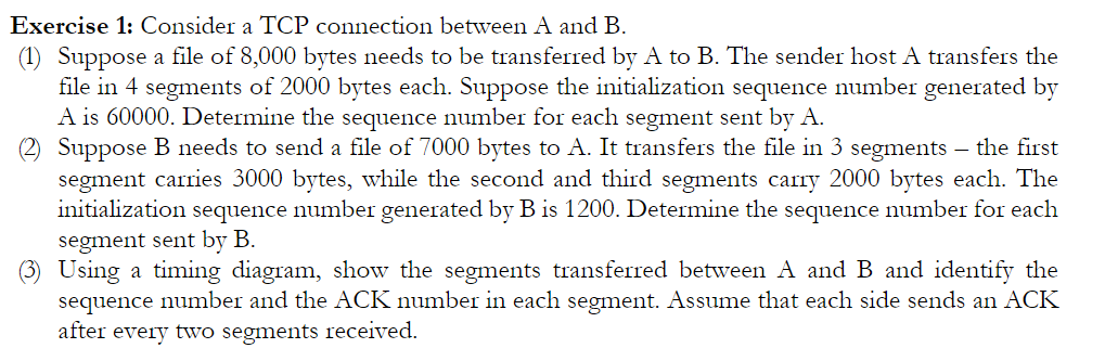Solved Exercise 1: Consider a TCP connection between A and | Chegg.com