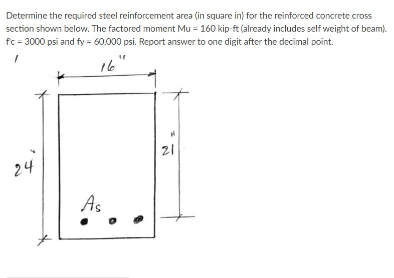 Solved Determine the required steel reinforcement area (in