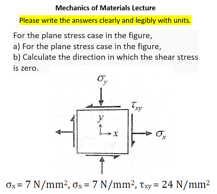 Solved Mechanics Of Materials Lecture Please Write The | Chegg.com