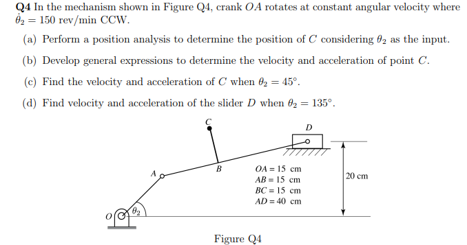 Q4 In The Mechanism Shown In Figure Q4, Crank Oa 