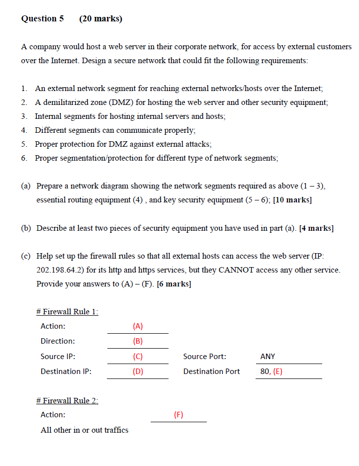 Question 5 (20 marks) A company would host a web | Chegg.com