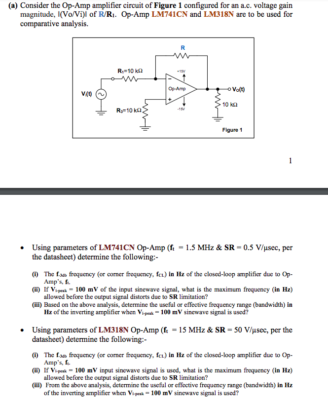 Solved (a) Consider the Op-Amp amplifier circuit of Figure 1 | Chegg.com