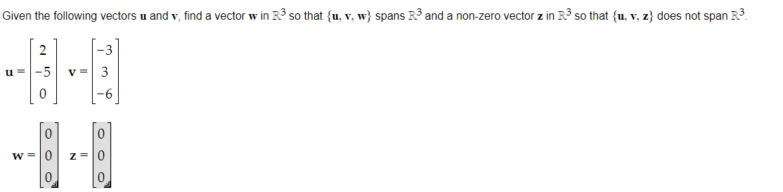 Solved Given the following vectors u and v, find a vector w | Chegg.com