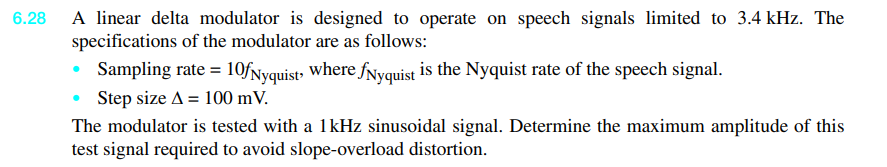Solved 6.28 A linear delta modulator is designed to operate | Chegg.com