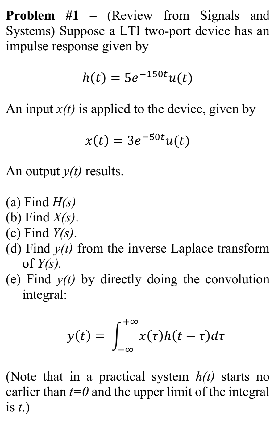 Solved Problem #1 - (Review from Signals and Systems) | Chegg.com