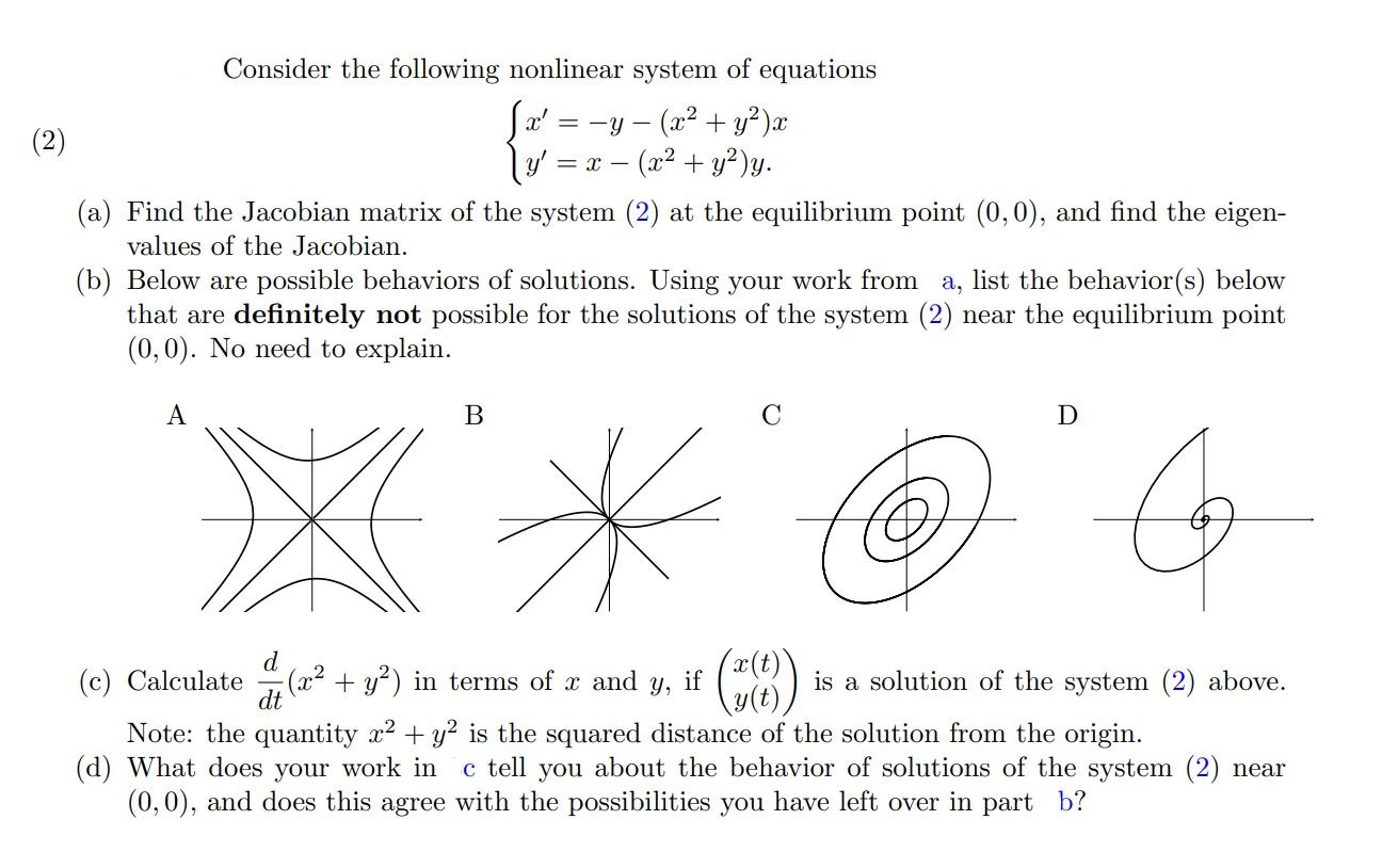 Solved (2) =X - Consider the following nonlinear system of | Chegg.com