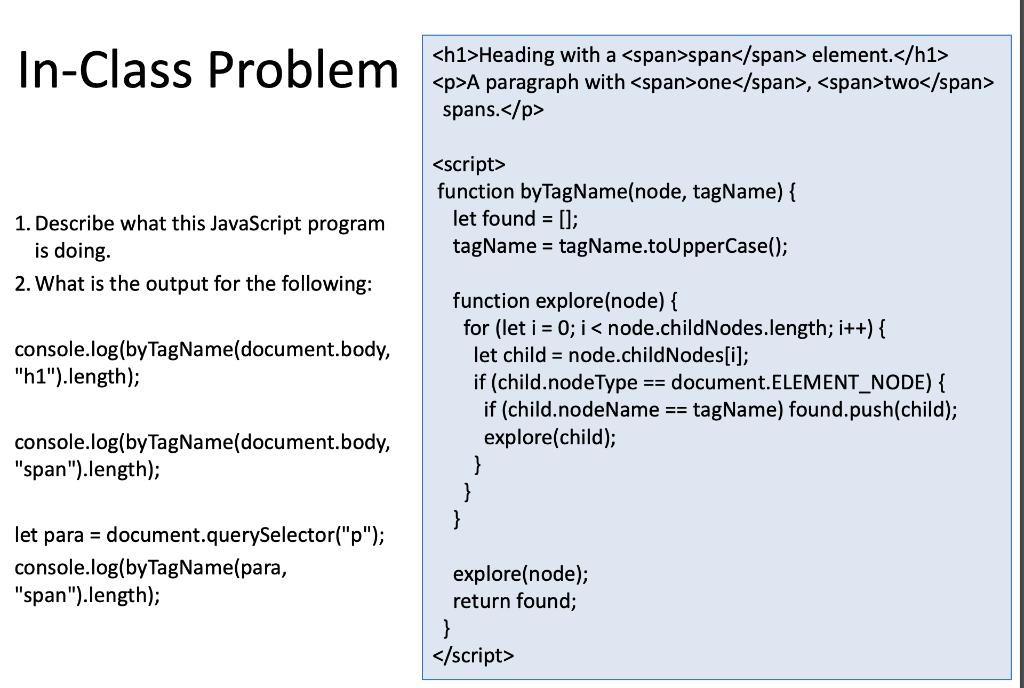Solved In-Class Problem Heading with a span | Chegg.com