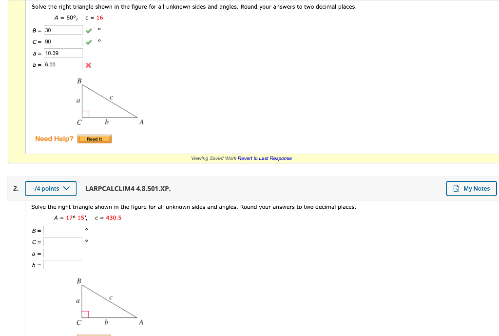 Solved Solve the right triangle shown in the figure for all | Chegg.com