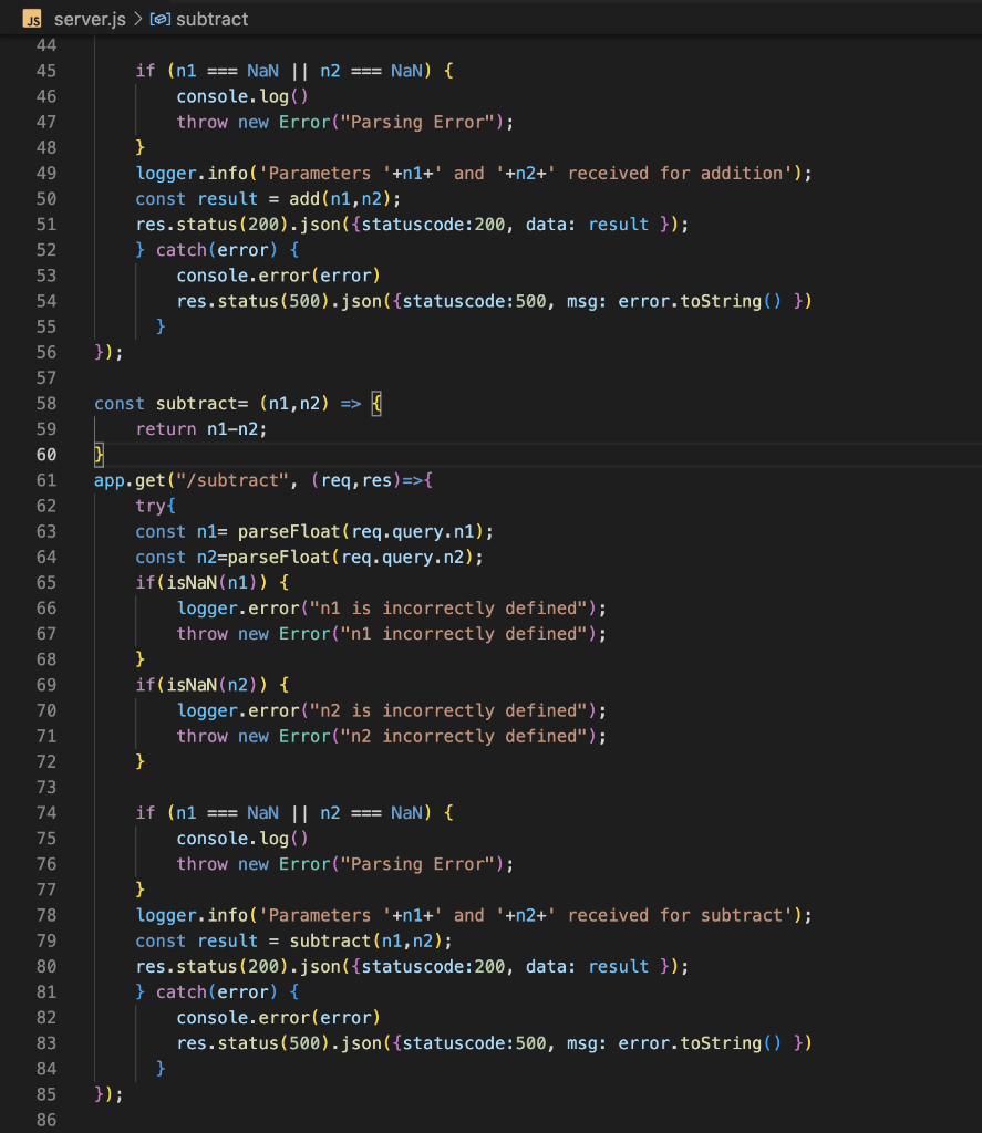 Solved Js server.js >[∅] subtractJs server.js >[θ] | Chegg.com