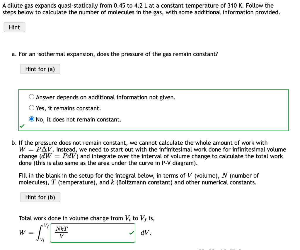 Solved A dilute gas expands quasistatically from 0.45 to