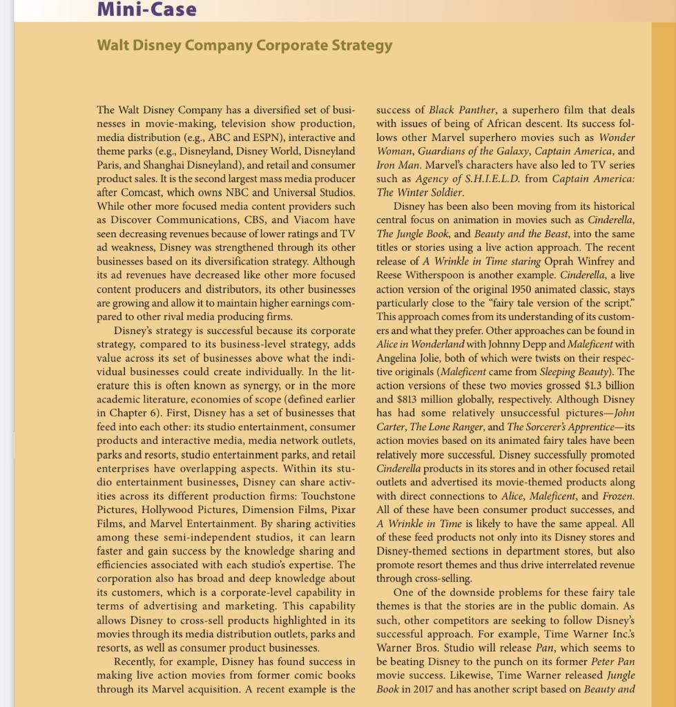Solved Walt Disney Company Corporate Strategy The Walt | Chegg.com