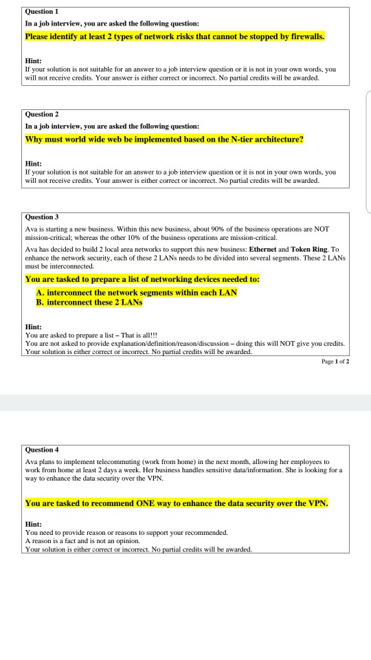 Solved Question 1 In a job interview, you are asked the | Chegg.com